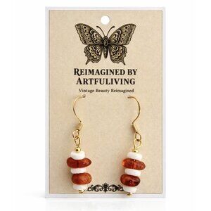 REIMAGINED Carnelian & White Howlite Dangle Earrings 18K Gold Plated 925 Hooks